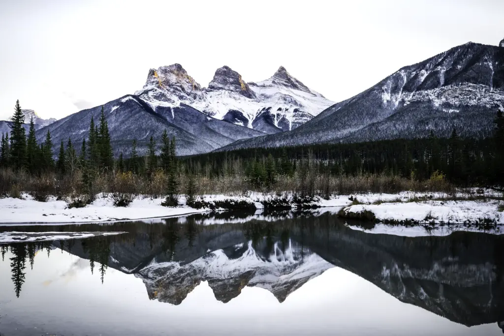 Three Sisters in a perfect reflection - Canmore, AB, Canada - Copyright by MinhTan.net